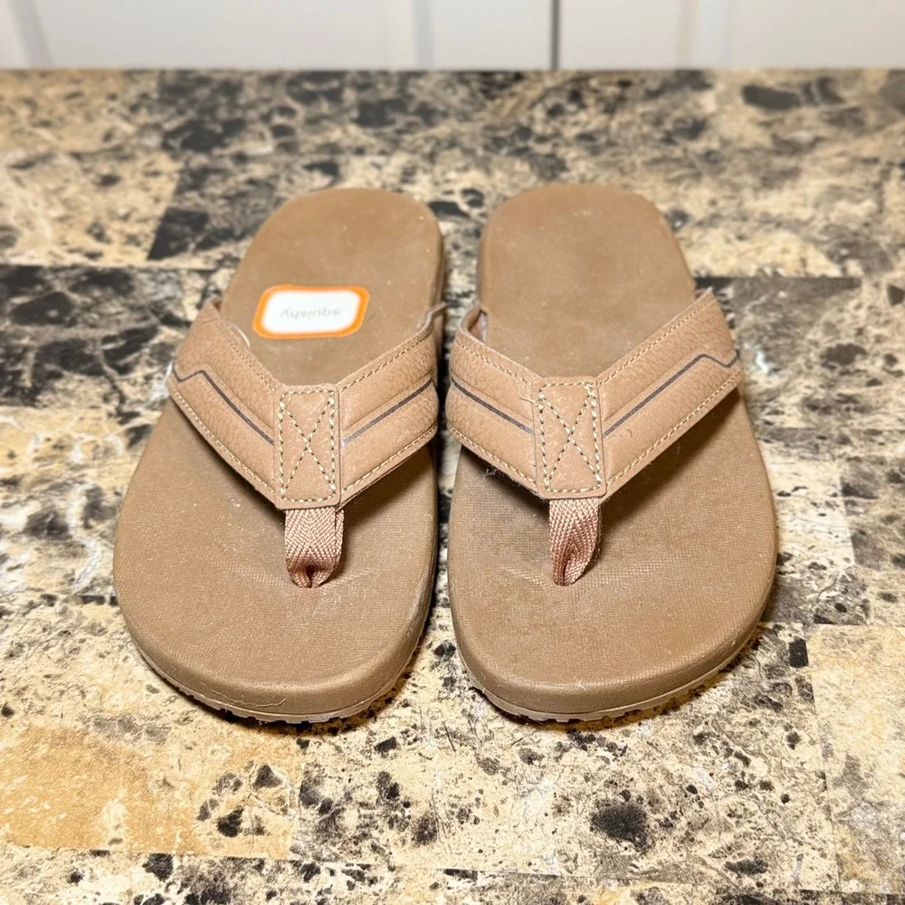 Kids Tan Squishy Footbed Flip Flop Sandals Thong Summer Shoes Youth Size 13-1